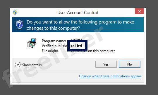 Screenshot where tal ltd appears as the verified publisher in the UAC dialog